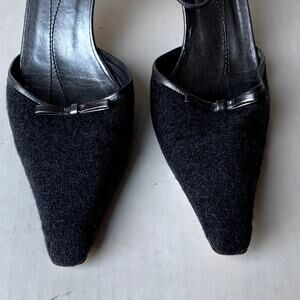 Kate Spade Gun Metal Silver Wool Kitten Heels Pumps D'Orsay Ankle Strap Size 7